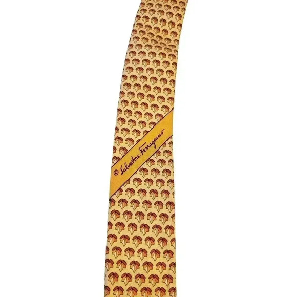 Salvatore Ferragamo Luxury Mens Fall Classic Leaf Print Silk Tie Designer Autumn - Picture 11 of 14